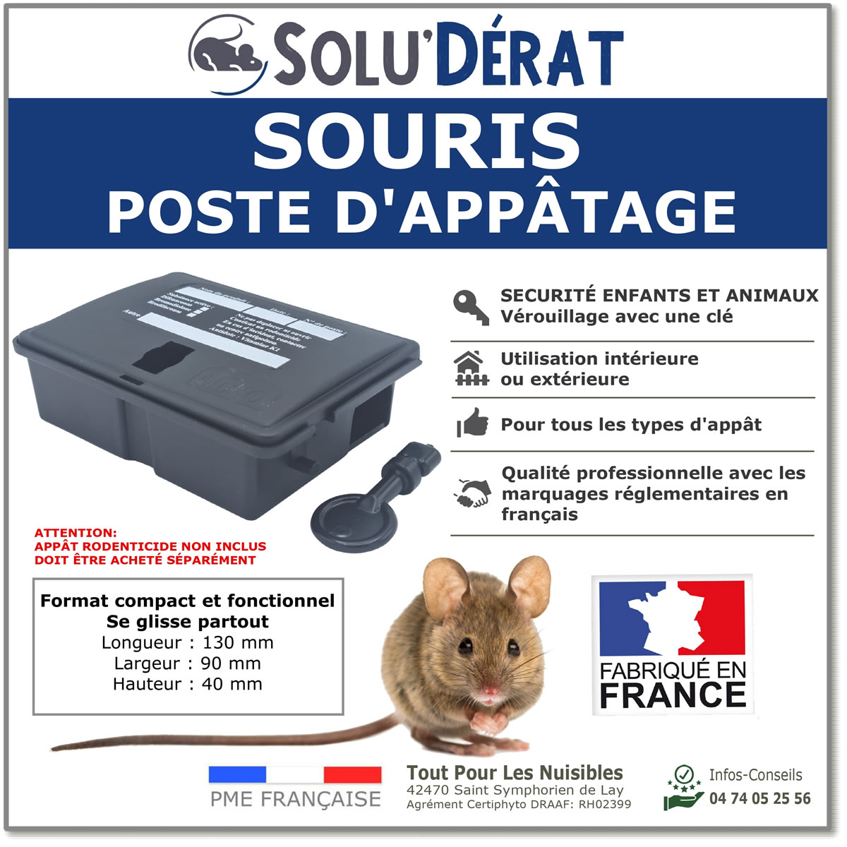 Poste sécurisé pour appat souris, MINIO SOLU
