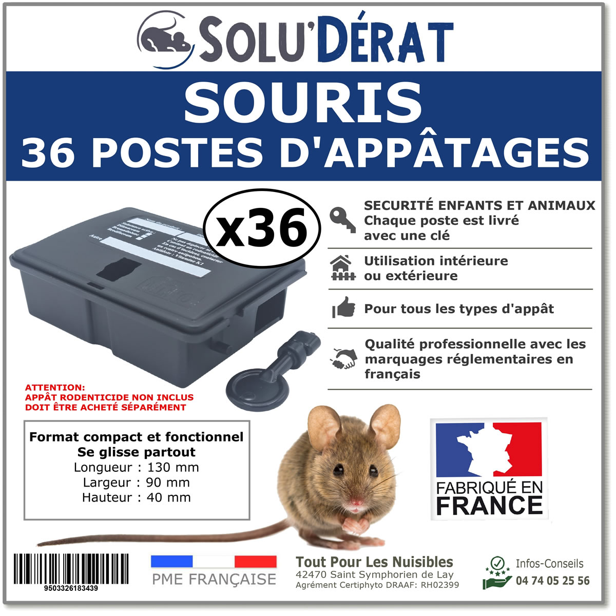 Poste sécurisé pour appât souris, MINIO SOLU